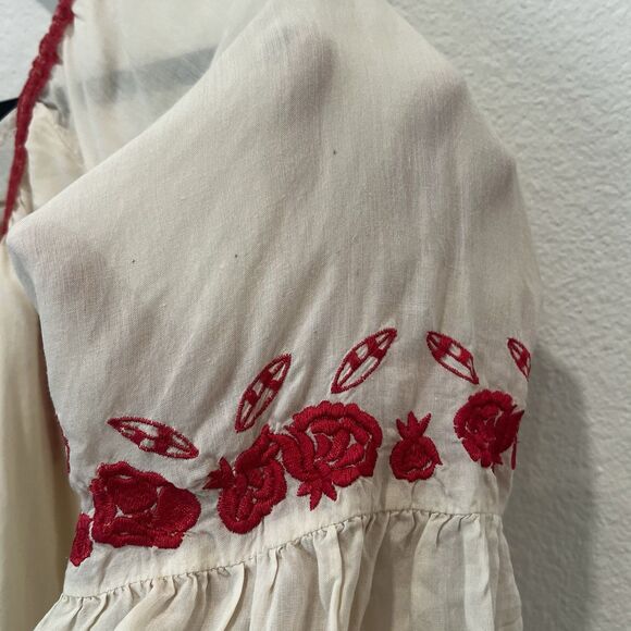 Anthropologie Love Sam Ivory Rose Embroidered Peasant Top Cold Shoulder Sz L - Picture 7 of 9